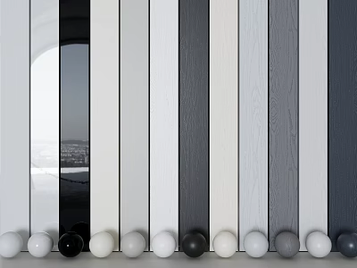 Various Colored Wooden Slats Display With Different Colored Spheres Below 3d model