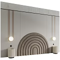 Modern Arched Upholstered Background Wall With Round Decorative Lights And Soft Tones 3d model