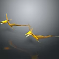 Two Yellow 3D Geometric Pterodactyl Models Against Grey Background With Reflection 3d model
