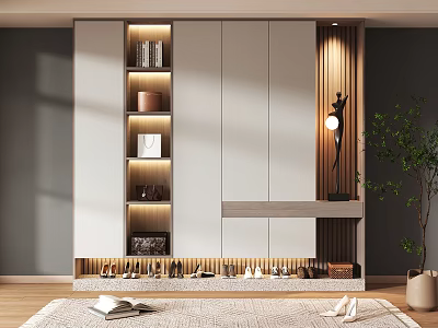 Modern Shoe Cabinet Interior With Built In Lighting And Storage Shelves Design 3d model
