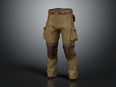 Brown Cargo Trousers With Multiple Pockets Knee Pads And Leather Belt 3d model