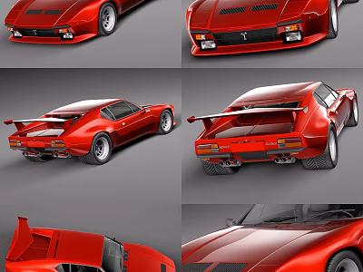 Red Classic Sports Car Showcasing Multiple Angles With Sleek Design And Rear Spoiler 3d model