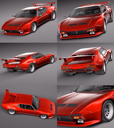Red Classic Sports Car Showcasing Multiple Angles With Sleek Design And Rear Spoiler 3d model