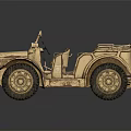 Vintage Military Jeep Model In Beige With Open Top Large Tires And Weathered Texture
