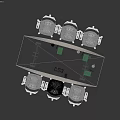 Modern Conference Table With Mesh Back Office Chairs Laptop And Meeting Supplies Setup