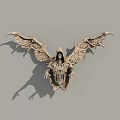 Hooded Mythical Character Sculpture With Ornate Winged Creature Design Details
