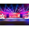Event Stage Design With Colorful Lighting Large Screen And Decorative Elements