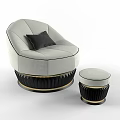 Light Gray Velvet Single Seater Sofa With Black Cushion And Matching Ottoman
