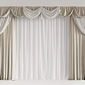 Elegant Double Layer Curtains With Beige Thick Outer And White Sheer Inner Panels 3d model
