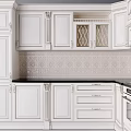Classical White Kitchen Cabinets With Carved Details Black Countertop And Built In Oven