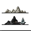 Decorative Garden Ornaments Featuring Mountain Shaped Designs White Figurine Black Tray And White Sand
