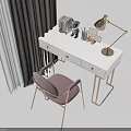 Modern White Desk With Gold Metal Legs Pink Chair Table Lamp Books And Stationery