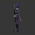 Purple Hooded Character Outfit With White Accents Armored Details And Gloves
