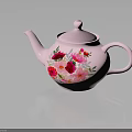 Pink Floral Teapot With Colorful Flower Patterns For Household Decorative Use