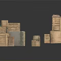 Daily Necessities Storage With Stacked Wooden Boxes Of Various Sizes And Shapes
