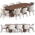 Modern Wooden Dining Table Set With 8 Light Gray Upholstered Chairs 3d model