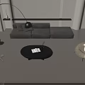 Modern Gray Sofa Coffee Table Set With Black Round Table Floor Lamp And Accent Chair