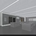 Modern Minimalist Office Open Space Featuring White Tone Gray Floor Glass Partition And Display Shelves