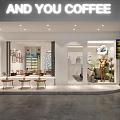 Modern Bubble Tea Shop Interior With Cozy Seating Marble Counter Wall Art And Green Plants