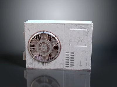 Gray Air Conditioner Outdoor Unit Electronic Appliance With Fan And Ventilation Panel 3d model