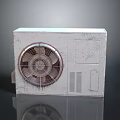 Gray Air Conditioner Outdoor Unit Electronic Appliance With Fan And Ventilation Panel
