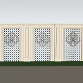Outdoor Modern Feature Wall With Laser Cut Patterns Wall Sconces And Green Shrubs 3d model