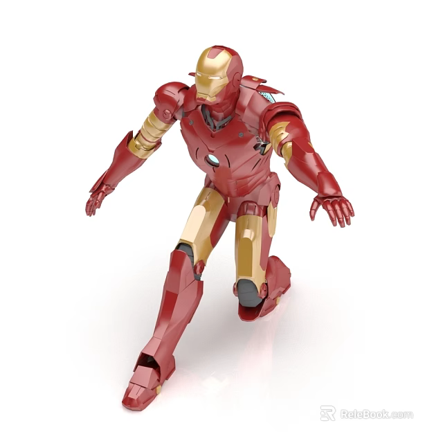 Red And Gold Iron Man 3D Model In Crouching Pose 3d model 