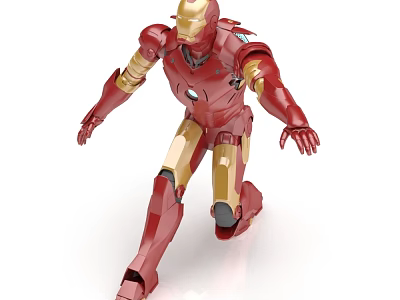 Red And Gold Iron Man 3D Model In Crouching Pose 3d model