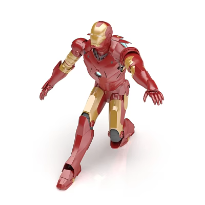 Red And Gold Iron Man 3D Model In Crouching Pose 3d model