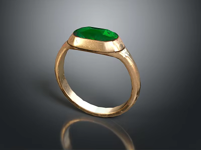 Gold Ring With Square Cut Green Gemstone Classic Jewelry Accessory 3d model