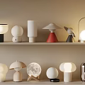 Various Decorative Table Lamp Designs Showcased On Shelves With Modern Styles 3d model