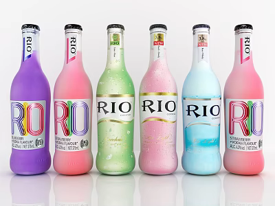 Vibrant RIO Pre Mixed Drink Bottles In Assorted Colorful Hues On 3d model