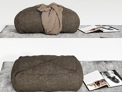 Cozy Brown Textured Ottoman With Soft Knitted Blanket And Open Magazines For Living Room Decor 3d model