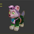 Cartoon Husky Puppy With White Purple Fur Crown Headpiece Black Outfit And Orange Green Decorations