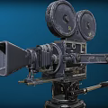 Projection Monitoring System with Two Vintage Film Cameras on Black and Orange Tripods
