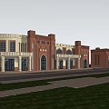 Featuring Traditional Commercial Street With Brick Architecture Archways And Open Plaza