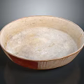 Hand Carved Artisan Ceramic Bowl Featuring Off White Body And Red Striped Base