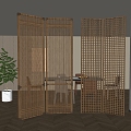 Middle Ancient Style Grille Partition Middle Ancient Style Solid Wood Screen Tea Room Partition Screen 3d model