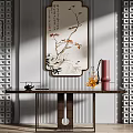 Chinese Style Console Table With Decorative Painting Lattice Screens And Ornaments