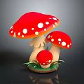 Decorative Red Mushroom Components With White Spots Yellow Stems Green Grass And Brown Base 3d model