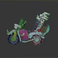 Decorative Motorcycle With Pink Body White Accents Green Vines And Flowers