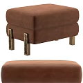 Brown Velvet Upholstered Ottoman With Modern Brass Metal Legs For Living Room Decor