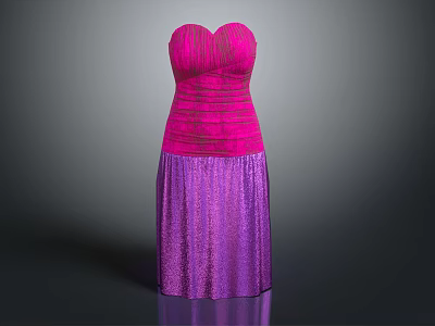 Elegant Strapless Dress With Pink Pleated Top And Purple Sparkly Skirt 3d model
