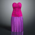 Elegant Strapless Dress With Pink Pleated Top And Purple Sparkly Skirt