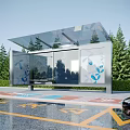 Modern Bus Station With Transparent Roof Glass Walls And Green Pine Trees
