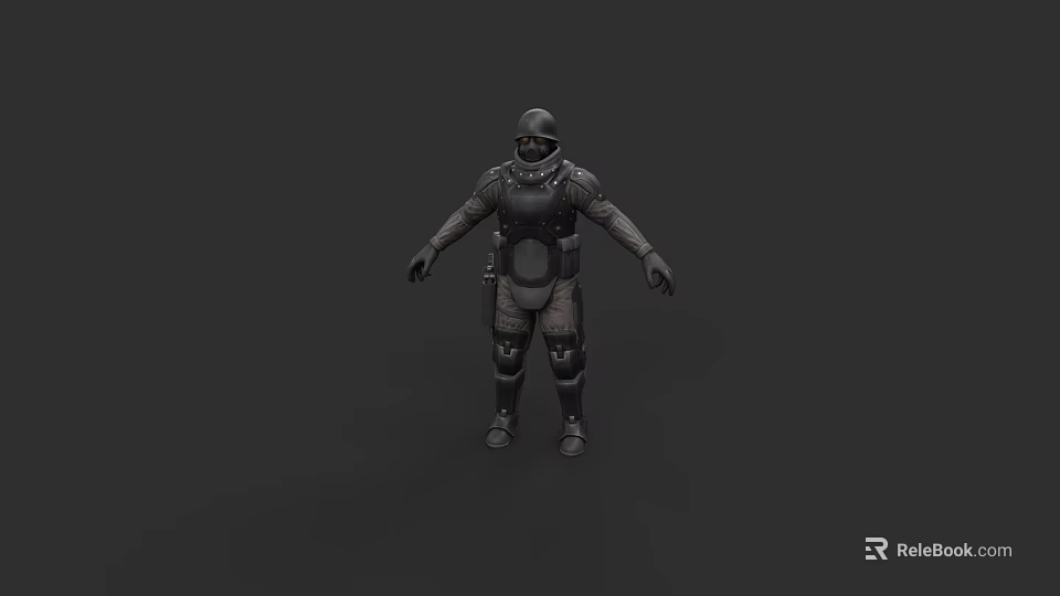 Game Movie Character in Heavy Dark Full Body Armor With Helmet Standing Pose 3d model 