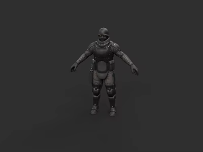 Game Movie Character in Heavy Dark Full Body Armor With Helmet Standing Pose 3d model