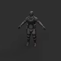 Game Movie Character in Heavy Dark Full Body Armor With Helmet Standing Pose