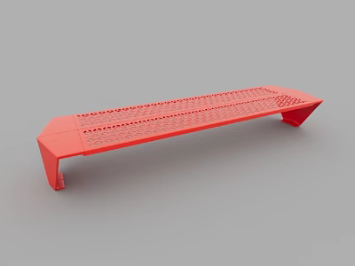 Red Outdoor Chair With Perforated Design And Modern Long Bench Structure 3d model