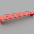 Red Outdoor Chair With Perforated Design And Modern Long Bench Structure